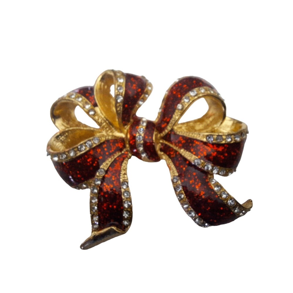 Danecraft 1990's Vintage Macy's Holiday Lane Red Enamel Bow Brooch